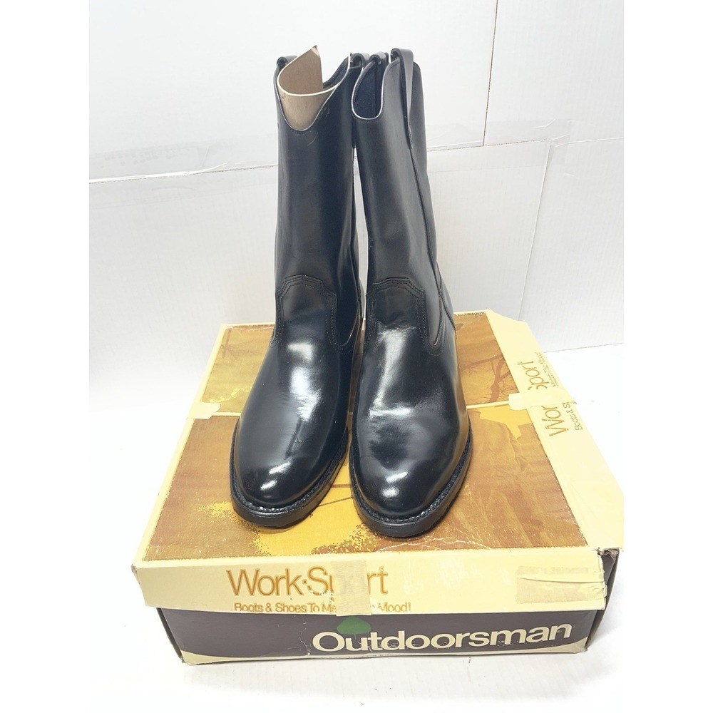 Vintage NOS Outdoorsman Work Sport Black Western Boots Men's Size 9 E NEW
